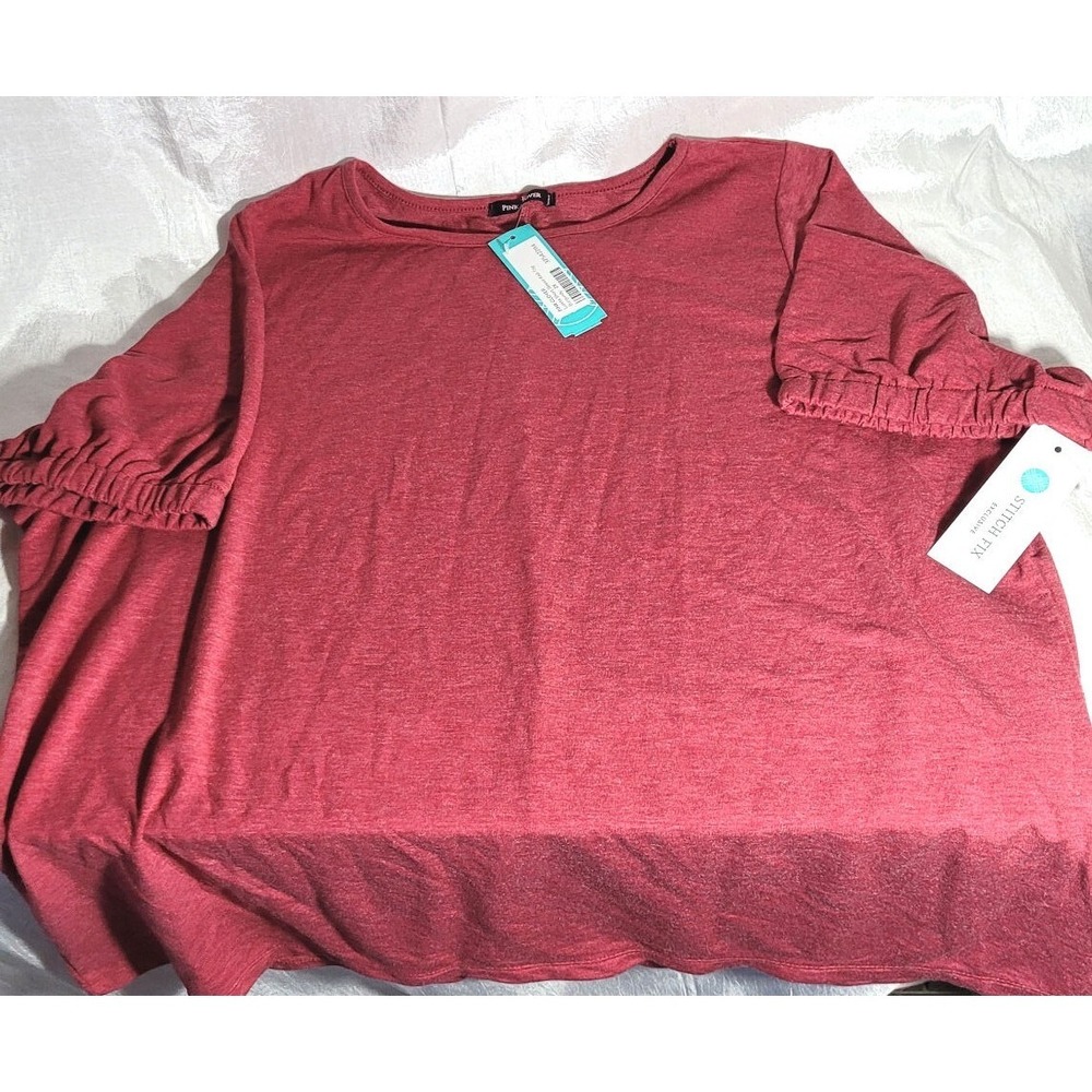 Stitch Fix Pink Clover Lunita Elastic Short Sleeve Knit Top - Burgundy - 2X